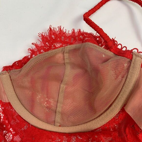 For Love And Lemons VS Faye Lace Underwire Long Line Bustier Bra Red XL - Picture 5 of 10